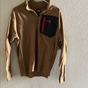 The North Face Tan Quarter-Zip with Black and Red Accents